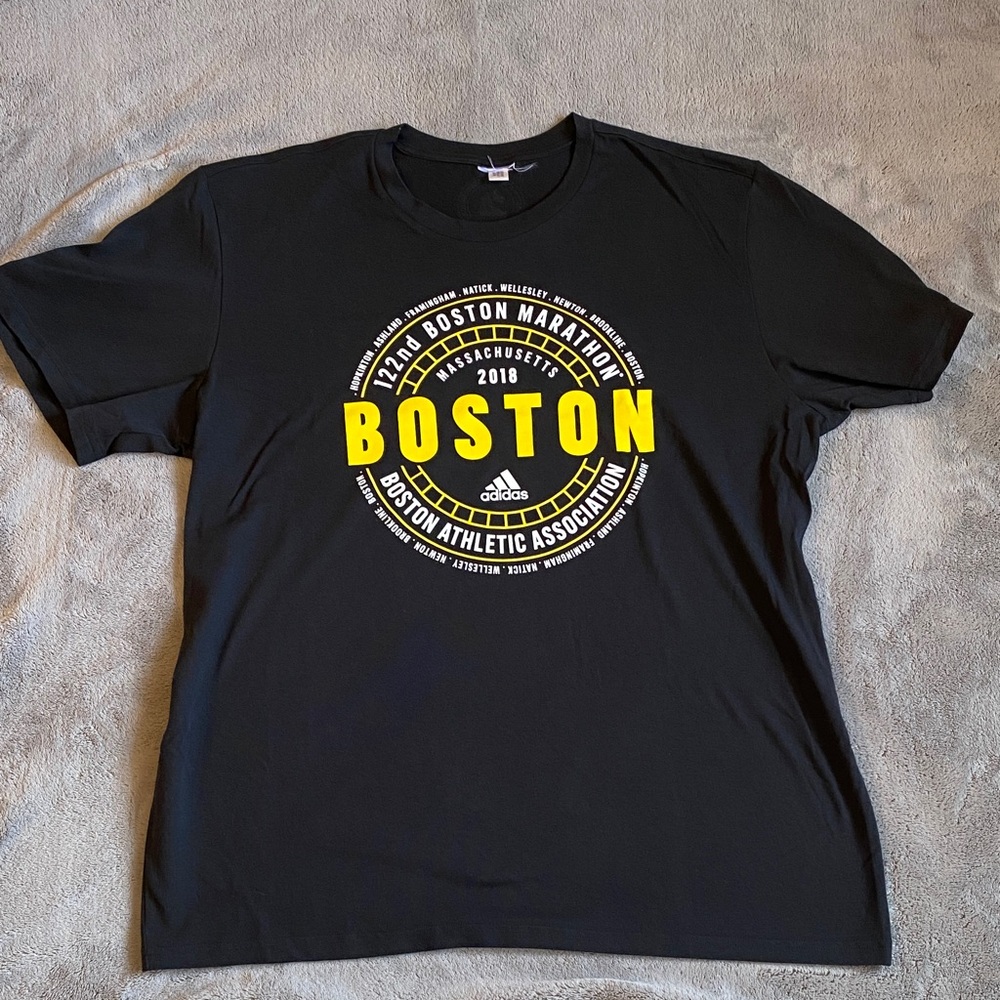 Adidas Men's Black and Yellow Boston Marathon Tee